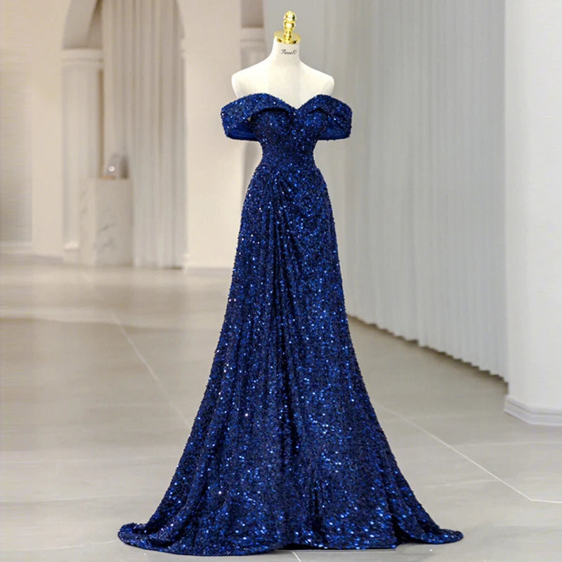 purple formal dresses australia Off The Shoulder Royal Blue Evening Dress With Split,Pageant Dress Y60 –  Simplepromdress main image 0
