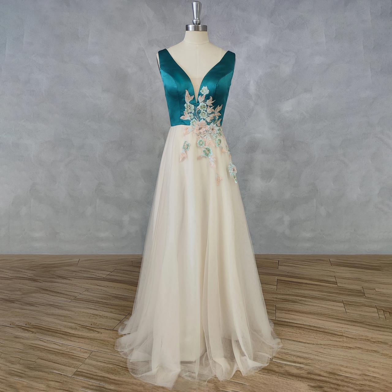 flower embroidered formal dress ZAPAKA Women Green Mermaid Prom Dress Halter Corset Appliqued Flower Embroidery Long Party Dress With Slit And Tulle, Sage Green / US8