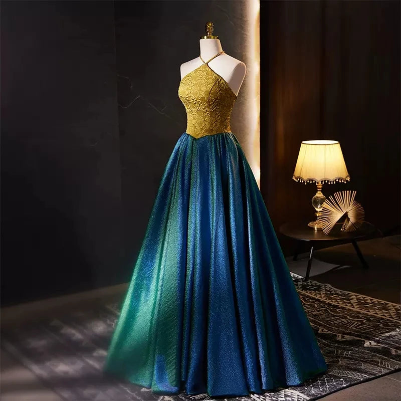 Glittering Gold Top Blue Ombre Gown