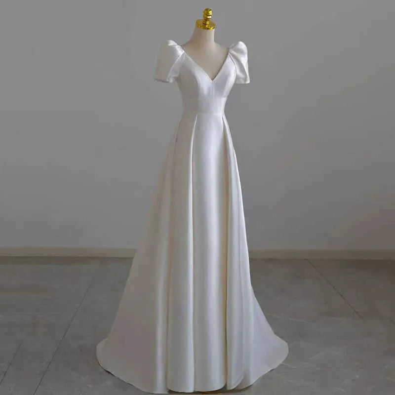 Satin A-Line Gown with Off-Shoulder Folded Neckline Grape main image 1