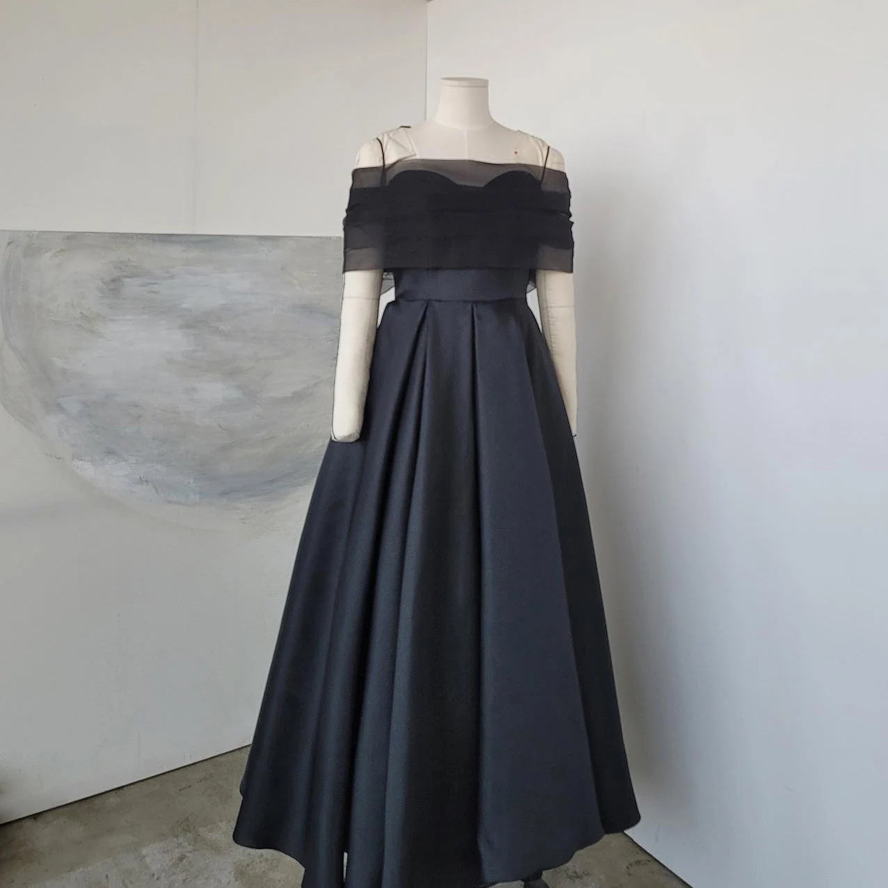 Off-shoulder Black Chiffon Long Evening Gown on Luulla
