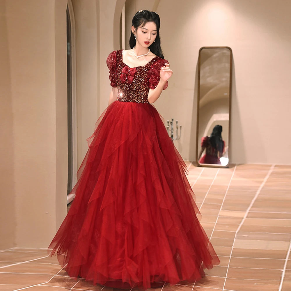 Luxurious Red Tulle Ball Gown With Sequins on Luulla