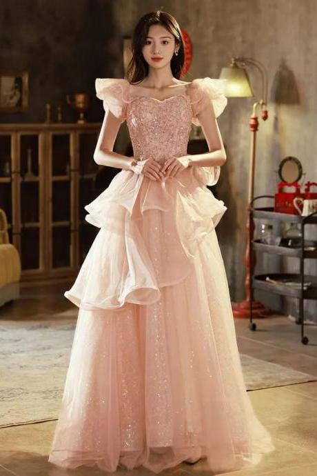 Elegant Off-shoulder Sequin Layered Tulle Prom Gown