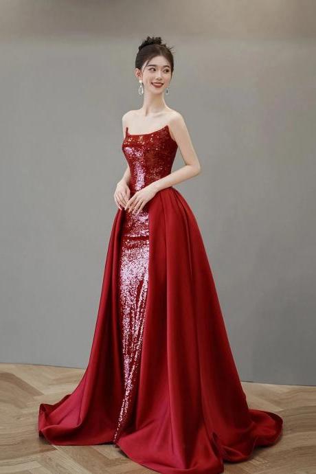 Elegant Strapless Sequin Bodice Satin Evening Gown