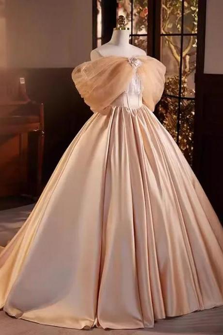 Elegant Satin Off-shoulder Bridal Gown With Train