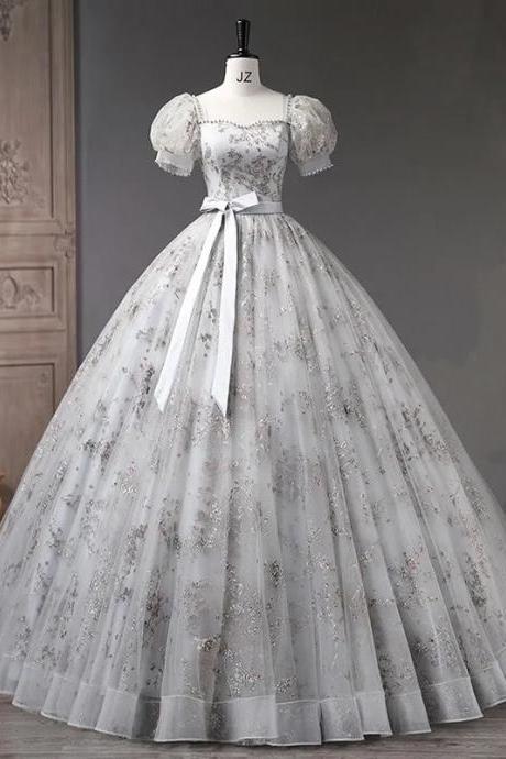 Elegant Puff Sleeve Bridal Ball Gown With Embroidery