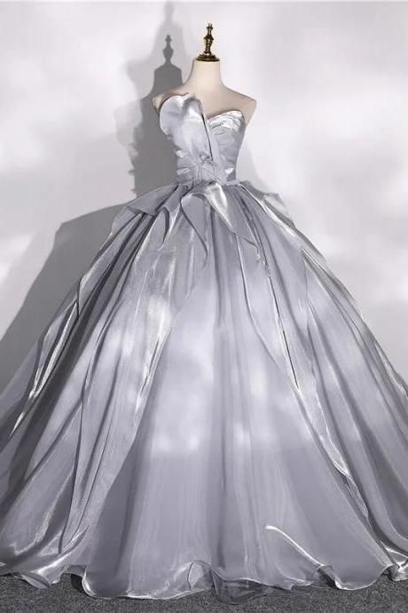 Elegant Strapless Satin Ball Gown With Pleated Skirt