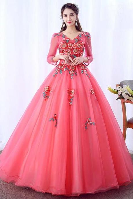 Elegant Long Sleeve Floral Embroidered Evening Gown