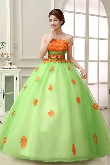 Elegant Floral Embellished Strapless Ball Gown Dress