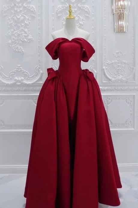 Elegant Off-shoulder Red Satin Ball Gown Dress