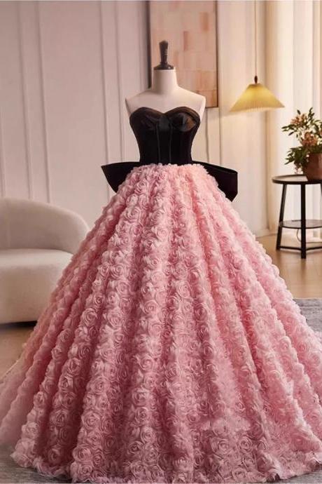 Luxurious Pink Floral Ball Gown With Velvet Bodice