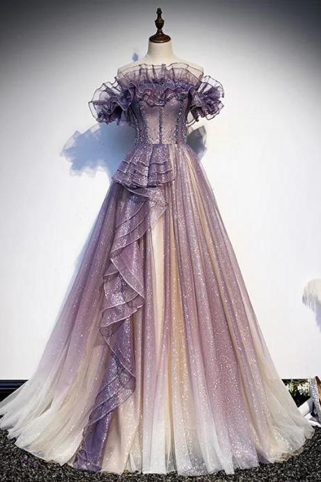Elegant Off-shoulder Sparkling Tulle Evening Gown Dress