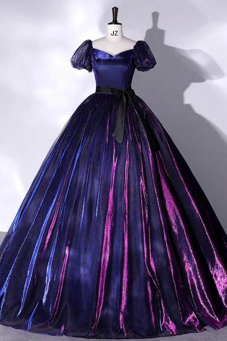 Elegant Royal Blue Velvet Puff Sleeve Ball Gown