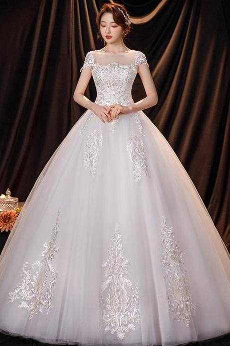 Elegant Off-shoulder Lace Bridal Gown With Sleeves