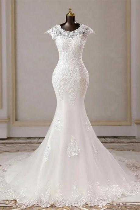 Elegant Lace Embroidered Mermaid Bridal Wedding Gown