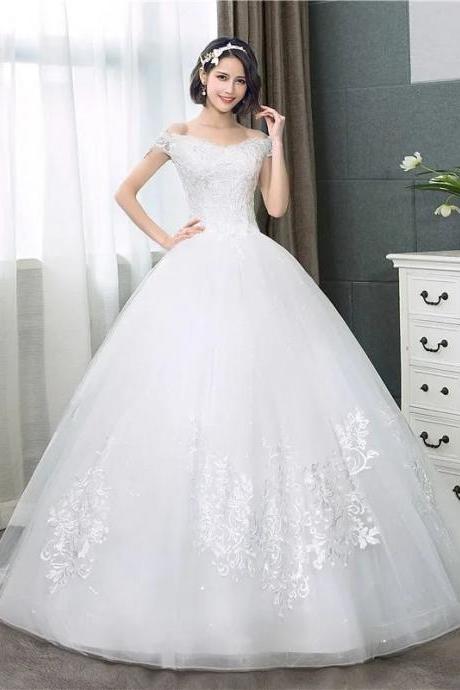 Elegant Off-shoulder Lace Applique Bridal Wedding Gown