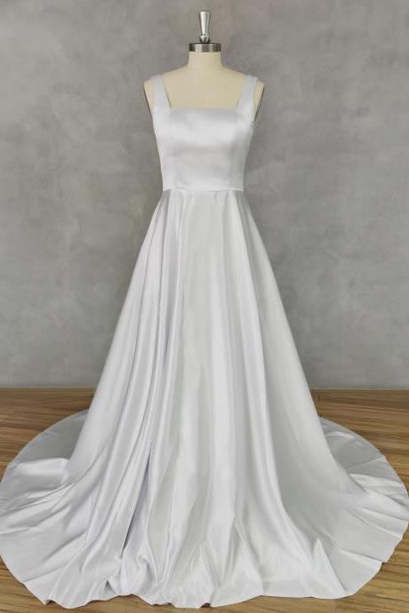 Elegant Satin Sleeveless Bridal Gown With Train