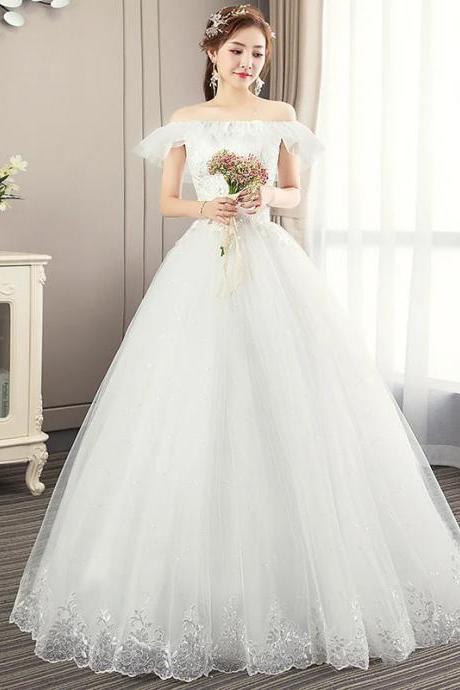 Elegant Off-shoulder Lace Bridal Ball Gown Wedding Dress