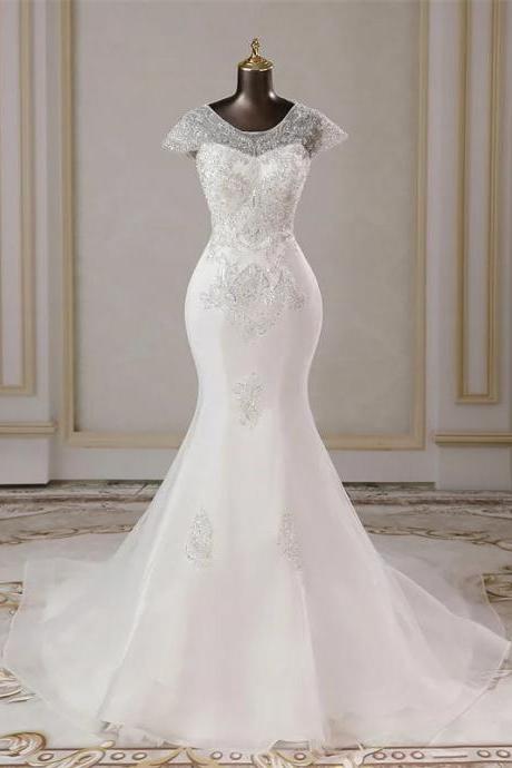 Elegant Cap Sleeve Mermaid Lace Bridal Gown