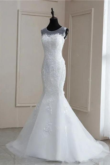 Elegant Mermaid Lace Applique Wedding Gown Bridal Dress