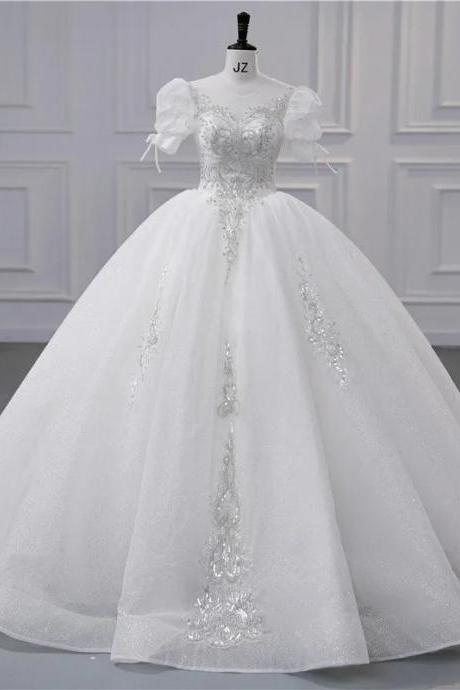 Elegant Embroidered Ball Gown Wedding Dress With Sleeves