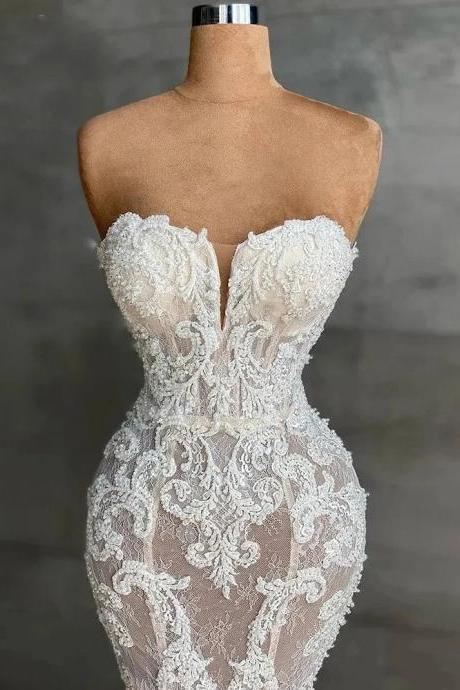 Elegant Strapless Lace Corset Bridal Gown Bodice