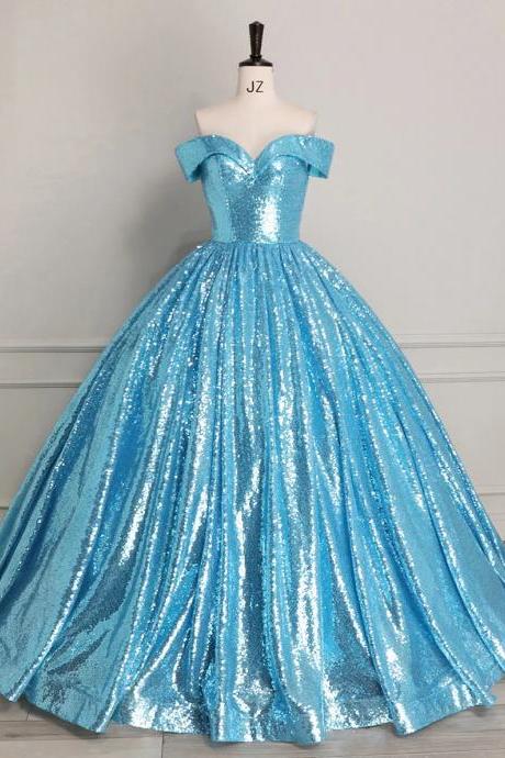 Elegant Off-shoulder Sequin Ball Gown Prom Dress