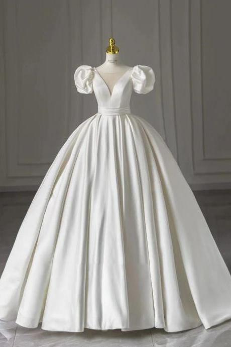 Elegant Satin Ball Gown With Puff Sleeves Bridal