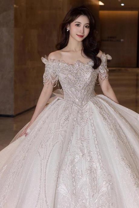 2024 Luxury Wedding Dress Off The Shoulder Handmade Beading Embroidery Princess Ball Gowns Vestido De Novia Customize
