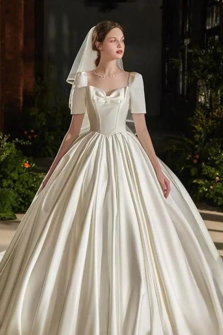 Elegant Satin Square Neckline A-line Wedding Dress