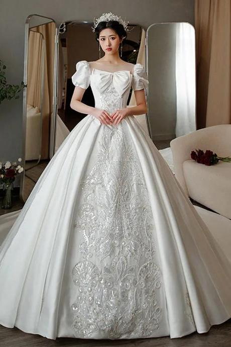 Elegant Off-shoulder Embroidered Satin Bridal Ball Gown