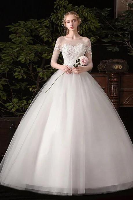 Elegant Long Sleeve Lace Top Bridal Gown