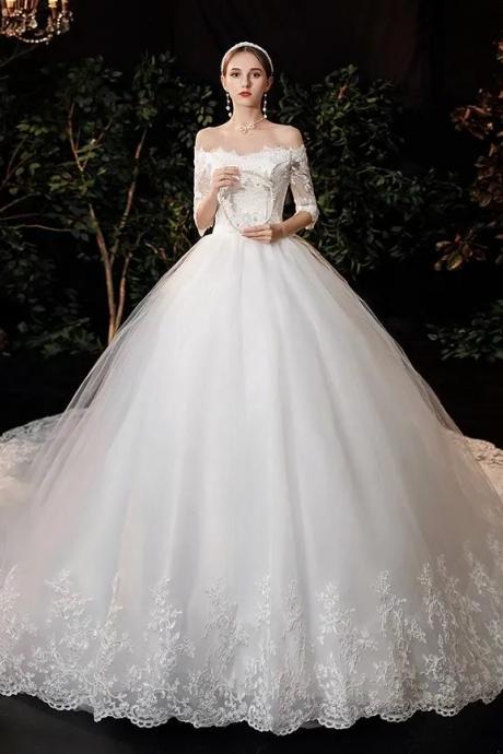Elegant Off-shoulder Lace Bodice Bridal Ball Gown