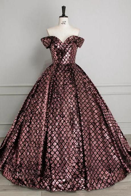 Elegant Off-shoulder Sequin Ball Gown Evening Dress