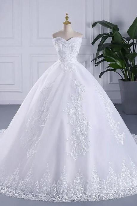 Elegant Off-shoulder Lace Applique Bridal Ball Gown