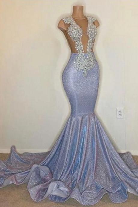 Elegant Mermaid Sequin Evening Gown With Train Design