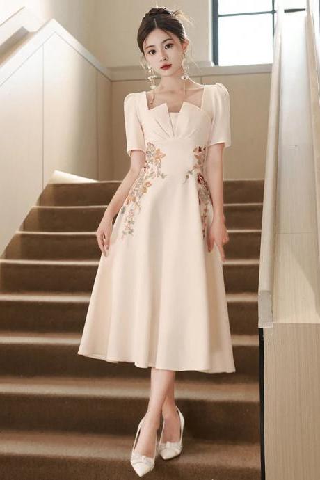 Elegant Midi Cocktail Dress With Floral Embroidery