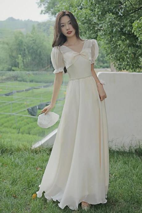 Elegant Puff Sleeve Maxi Dress With Bow Detail