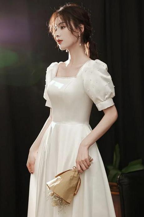 Elegant Pearl-embellished Puff Sleeve A-line Dress