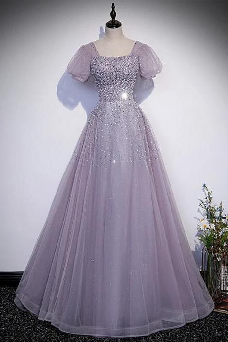 Elegant Purple Ball Gown With Gold Embroidery Applique on Luulla
