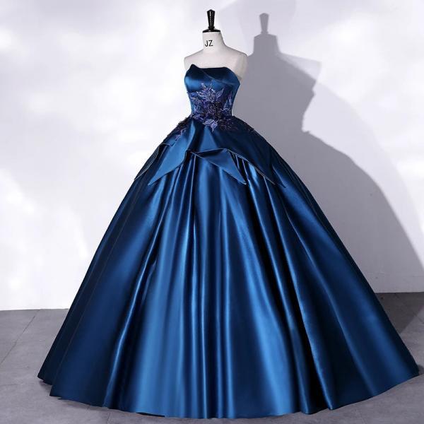 Elegant Sweetheart Neckline Royal Blue Satin Ballgown