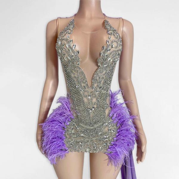 Womens Feathered Sequin Bodysuit with Sheer Panels