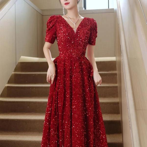 korean evening dress Blue Tulle A line Sequin Long Prom Dress, Blue Tulle Formal Dress US 12 / Dark Blue main image 1
