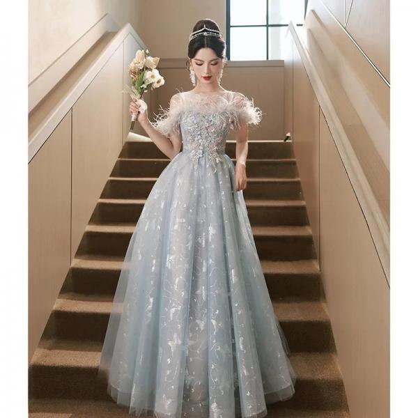 open lace back dress Meow Fruit Brilliant Galaxy Princess Elegant Prom Dress Choker / Green / M