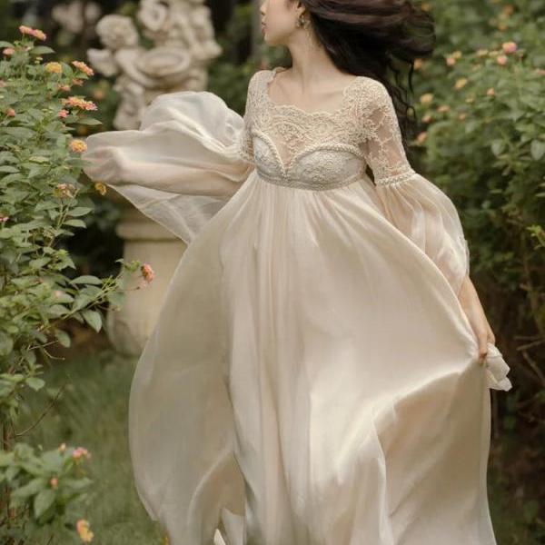 Elegant Lace Chiffon Vintage Flowy Maxi Dress on Luulla
