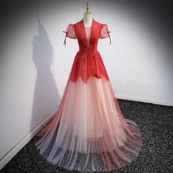 Elegant Red Lace Evening Gown Dress on Luulla