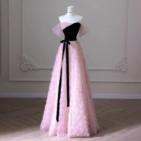Off-the-Shoulder A-Line Gown with Lace Applique Bodice Lavender
