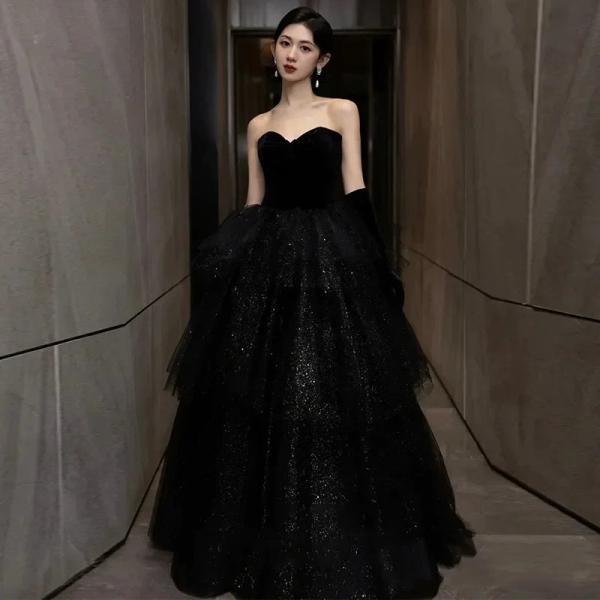 Beautiful Birthday Dresses For Ladies Stunning Black Strapless Glitter Ball  Gown Dress