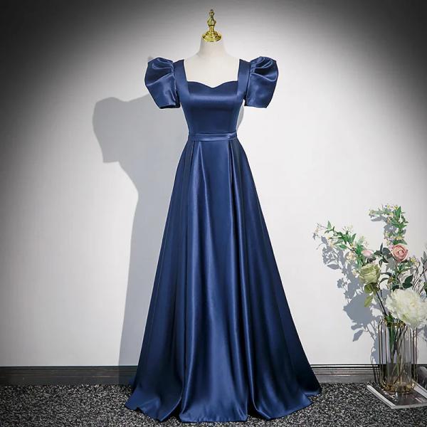 navy blue formal dresses with sleeves Long Sleeves Navy Blue Side Slit Modest V Neck Elegant Prom Dresses, E   SposaBridal