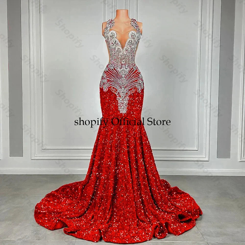 Sarai Embellished Mermaid Gown (Red)